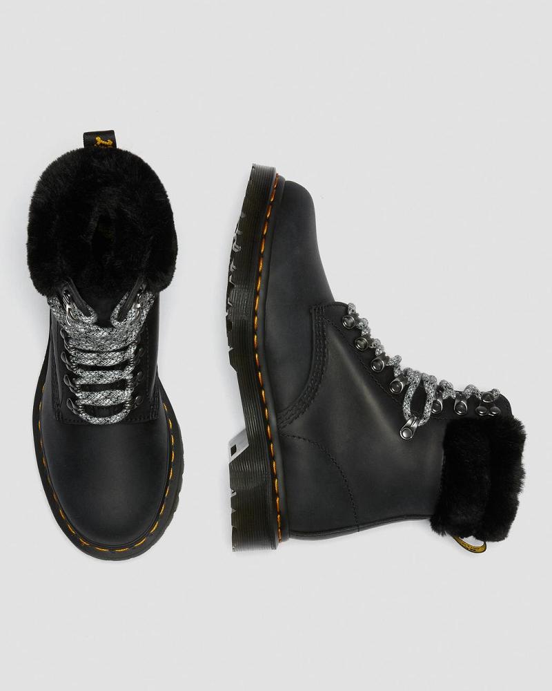 Botas de Invierno Dr Martens 1460 Serena Collar Faux Fur Forro Mujer Negros | MX 507MQZ